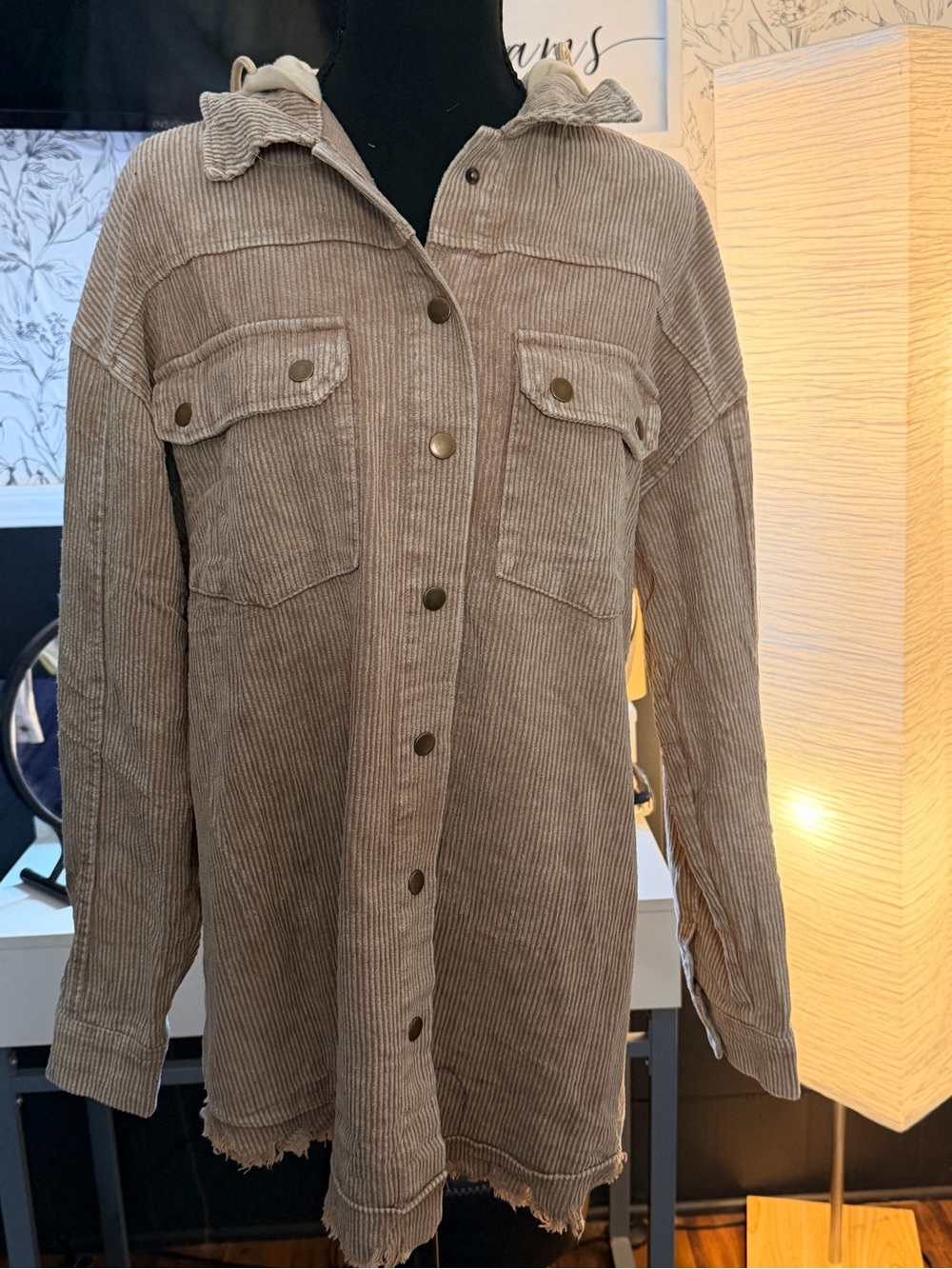 Relaxed Corduroy Utility Jacket in Taupe